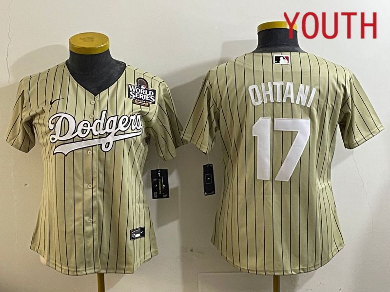 Youth Los Angeles Dodgers #17 Ohtani Green Stripe Game 2024 Nike MLB Jersey style 6